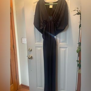 BHLDN Leila Deep-V Flutter Sleeve Satin A-Line Gown